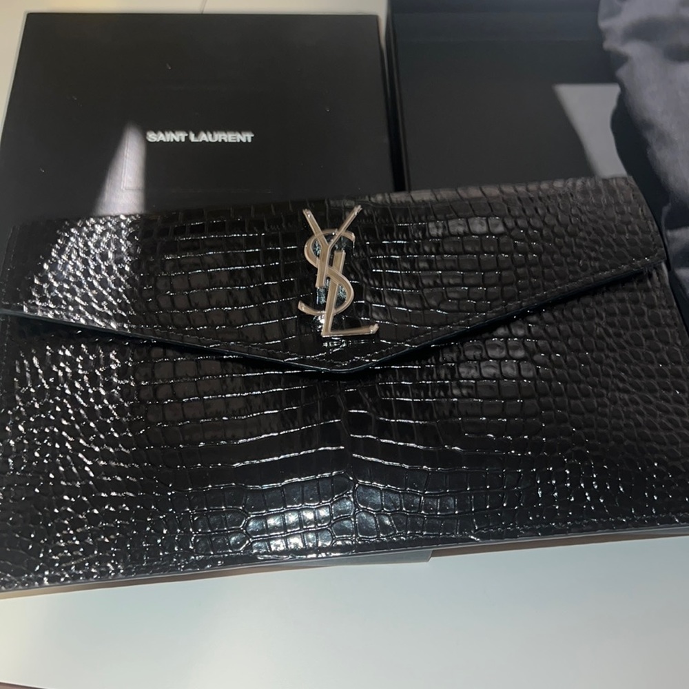 YSL Pouch Medium Cocco Print Monet Nero 100% Authentic